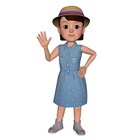 Cute Girl Waving Hand  3D Illustration