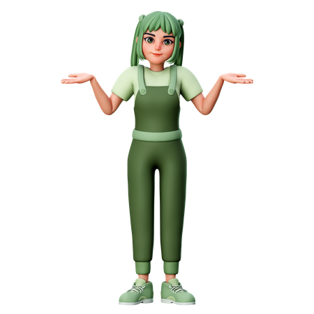 Cute Girl with Body Gesture  3D Illustration