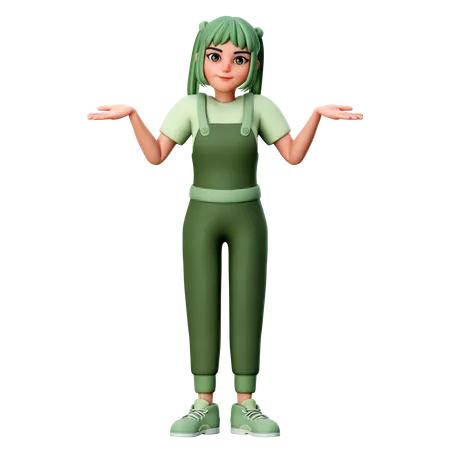 Cute Girl with Body Gesture  3D Illustration