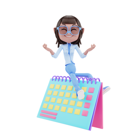 Cute Girl With Calendar  3D Illustration