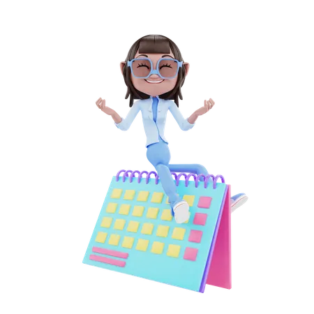 Cute Girl With Calendar  3D Illustration