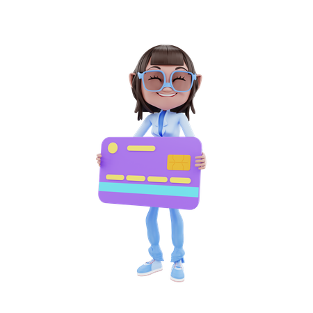 Cute Girl With Credit Card  3D Icon