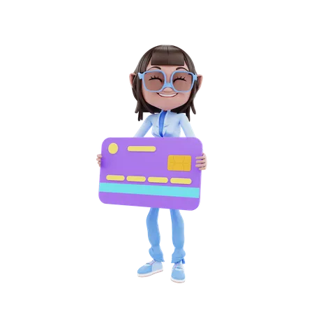 Cute Girl With Credit Card  3D Illustration