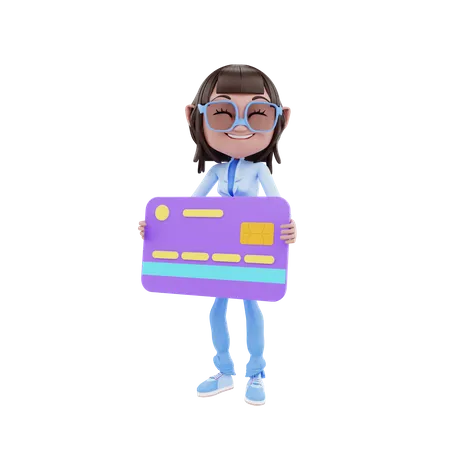 Cute Girl With Credit Card 3D Illustration
