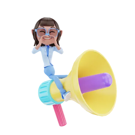 Cute Girl With Megaphone  3D Illustration