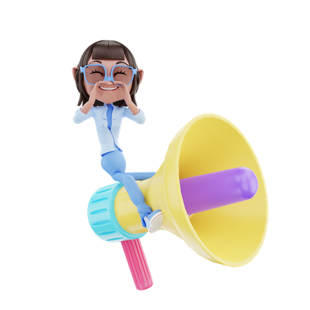 Cute Girl With Megaphone 3D Illustration