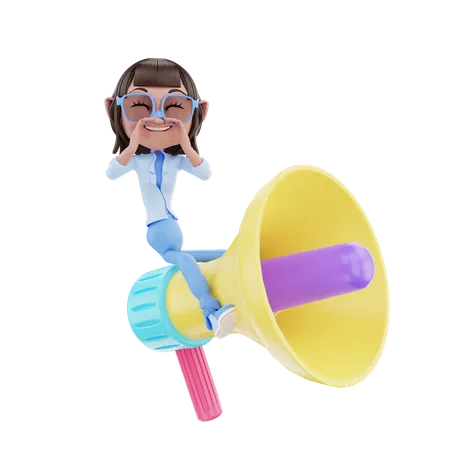 Cute Girl With Megaphone 3D Illustration