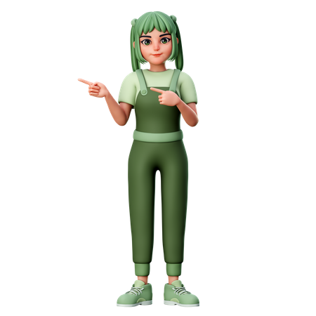 Cute Girl With Pointing to left Side Gesture  3D Icon