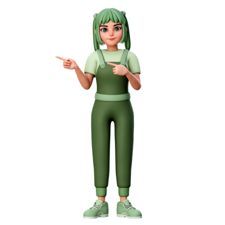 Cute Girl With Pointing to left Side Gesture  3D Illustration