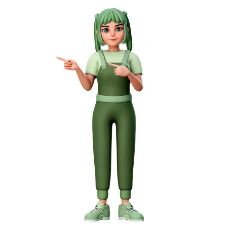 Cute Girl With Pointing to left Side Gesture  3D Illustration