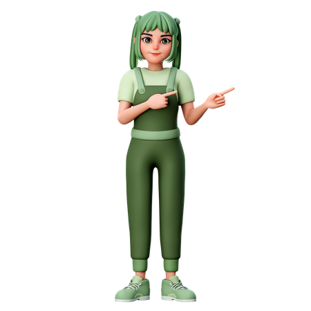 Cute Girl With Pointing to Right Side Gesture  3D Icon