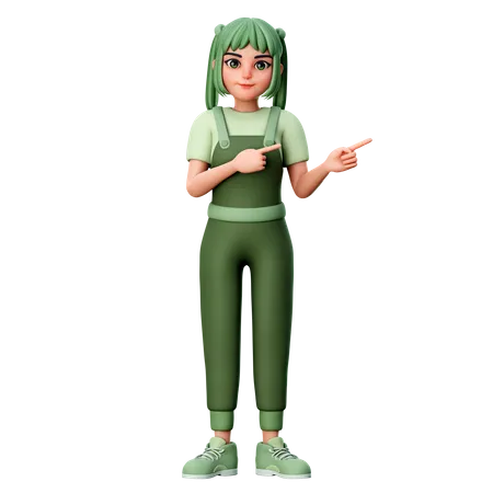 Cute Girl With Pointing to Right Side Gesture  3D Illustration