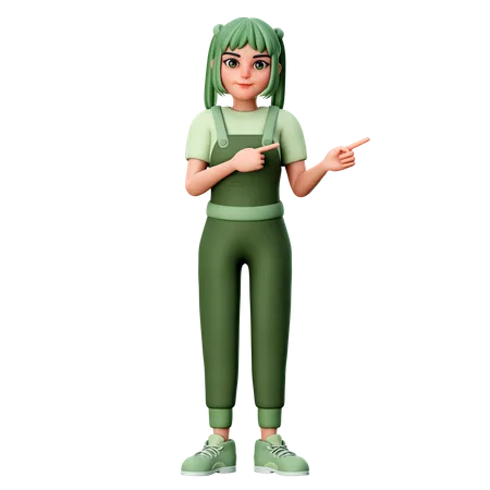 Cute Girl With Pointing to Right Side Gesture 3D Illustration