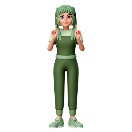 Cute Girl With Pointing Up Gesture  3D Icon