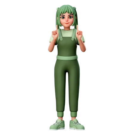 Cute Girl With Pointing Up Gesture  3D Illustration