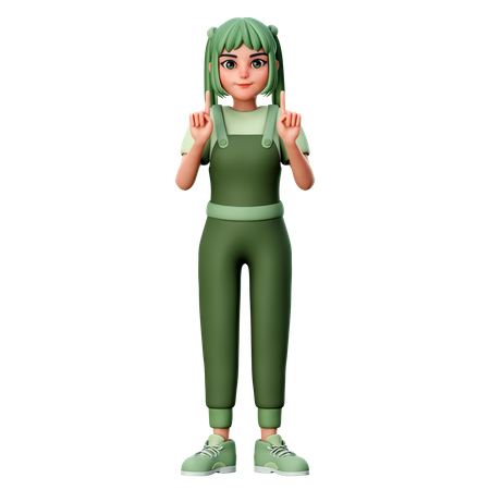 Cute Girl With Pointing Up Gesture  3D Illustration