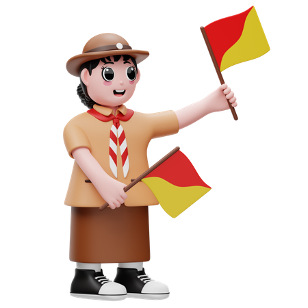 Cute Girl With Semaphore Flag  3D Illustration