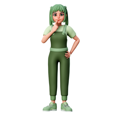 Cute Girl With Thinking Gesture, Daydream  3D Illustration