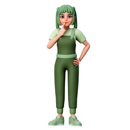 Cute Girl With Thinking Gesture, Daydream 3D Illustration
