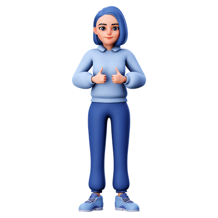 Cute Girl With Thumbs Up Gesture  3D Icon