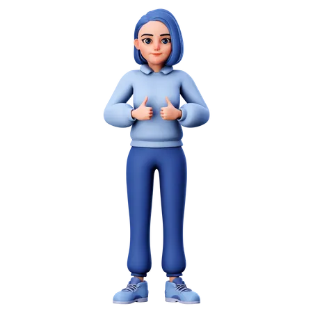 Cute Girl With Thumbs Up Gesture  3D Illustration