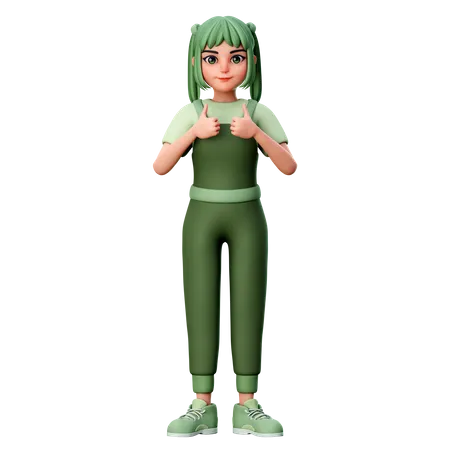 Cute Girl With Thumbs Up Gesture  3D Illustration