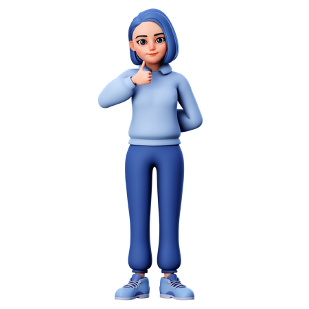 Cute Girl With Thumbs Up Gesture using Left Hand  3D Icon