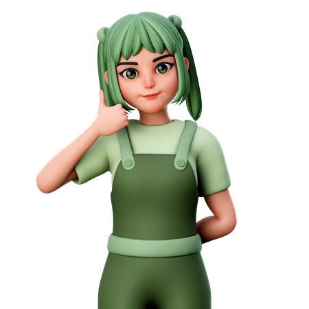 Cute Girl With Thumbs Up Gesture using Left Hand  3D Illustration