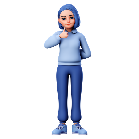 Cute Girl With Thumbs Up Gesture using Left Hand  3D Illustration