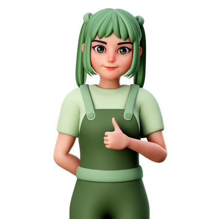 Cute Girl With Thumbs Up Gesture using Right Hand  3D Illustration