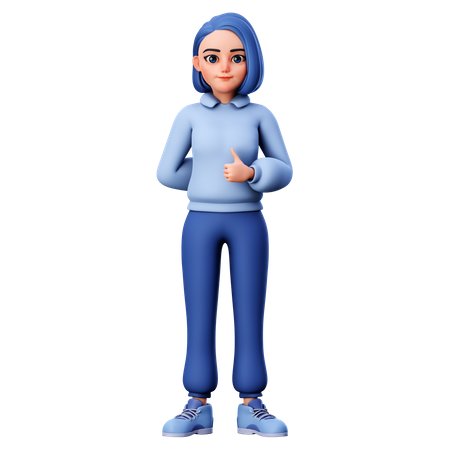 Cute Girl With Thumbs Up Gesture using Right Hand  3D Illustration