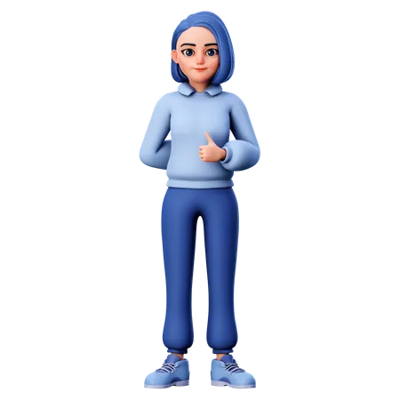 Cute Girl With Thumbs Up Gesture using Right Hand  3D Illustration