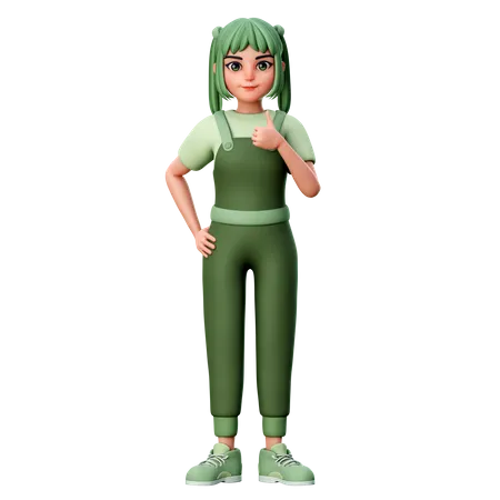 Cute Girl With Thumbs Up Gesture using Right Hand  3D Illustration