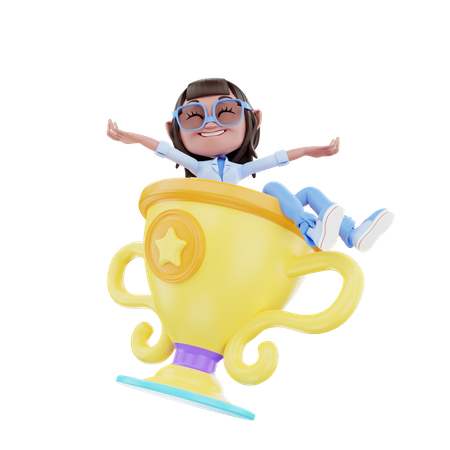 Cute Girl With Trophy  3D Illustration