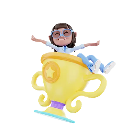Cute Girl With Trophy 3D Illustration