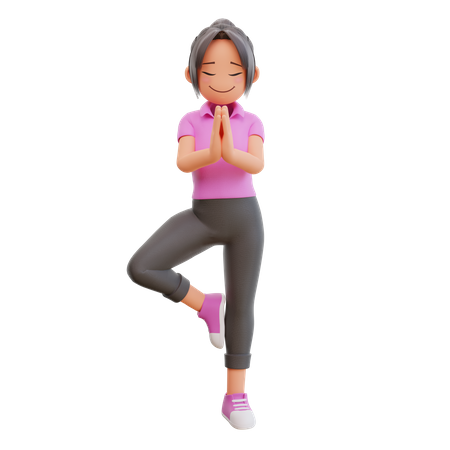 Cute Girl yoga pose  3D Illustration