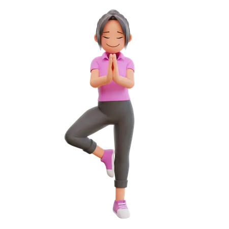 Cute Girl yoga pose  3D Illustration