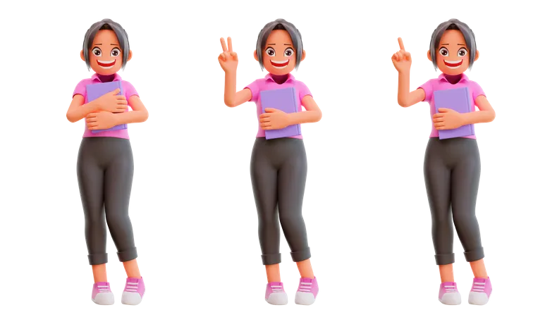 Cute girls with different posing  3D Illustration