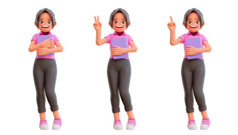 Cute girls with different posing 3D Illustration