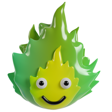 Cute Green Flame  3D Icon