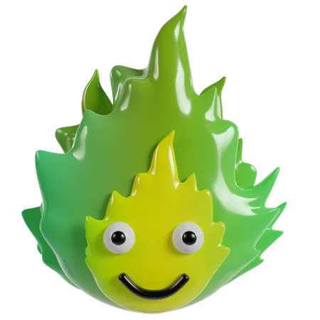 Cute Green Flame 3D Icon