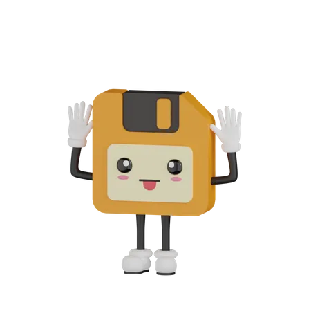 Cute Happy Floppy Disk Character  3D Illustration