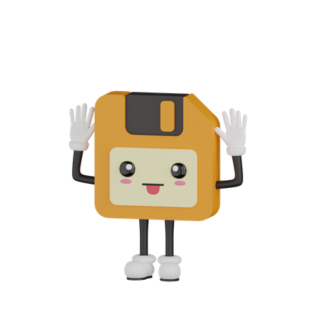 Cute Happy Floppy Disk Character  3D Illustration