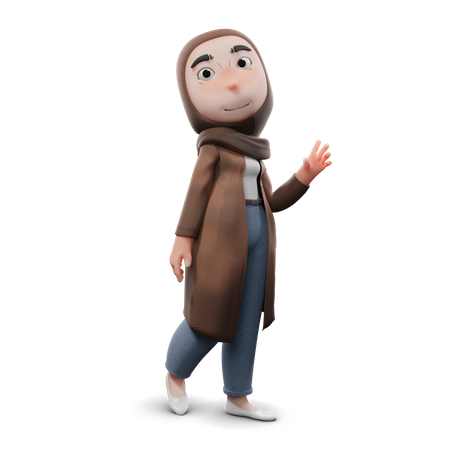 Cute Hijab Girl Greeting Pose  3D Icon