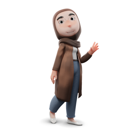 Cute Hijab Girl Greeting Pose  3D Illustration