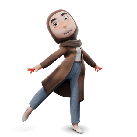Cute Hijab Girl Happy  3D Icon