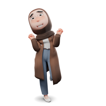 Cute Hijab Girl Happy Pose  3D Illustration