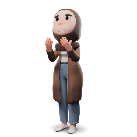 Cute Hijab Girl Praying  3D Icon