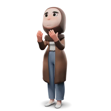 Cute Hijab Girl Praying  3D Illustration