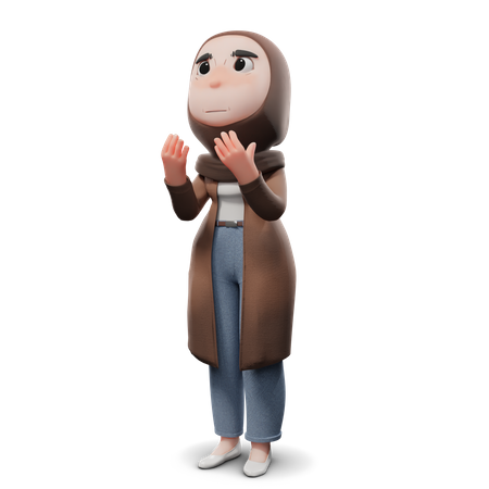 Cute Hijab Girl Praying 3D Illustration